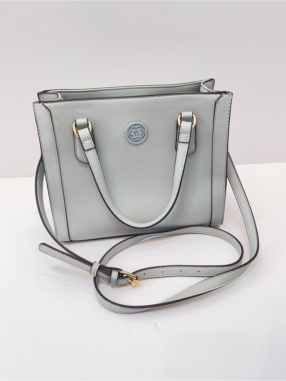 Nanette Lepore Light Gray Pebbled Leather Satchel Crossbody Handbag Top Handle